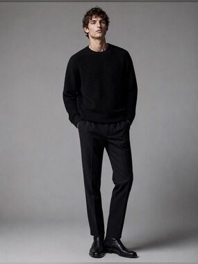 Mode of One Men’s XL Black Textured Knit Crew Neck Sweater Soft Ribbed Pullover